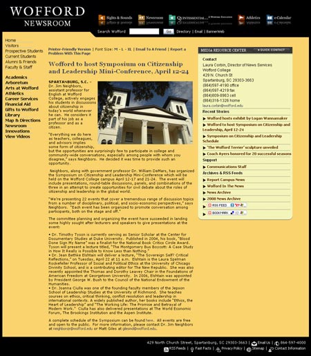 Introducing Woffords Redesigned Newsroom wofford news release screenshot 450 Introducing Woffords Redesigned Newsroom